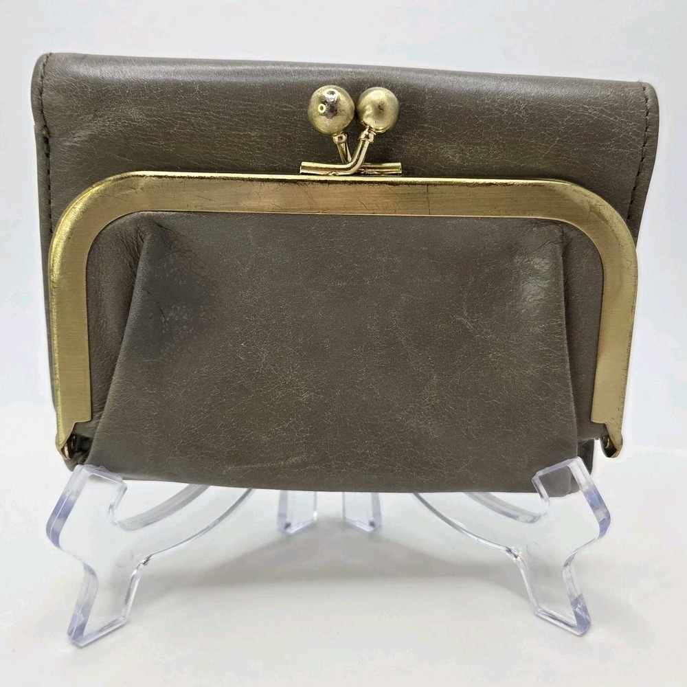 HOBO Gray Leather Wallet with Gold Accents